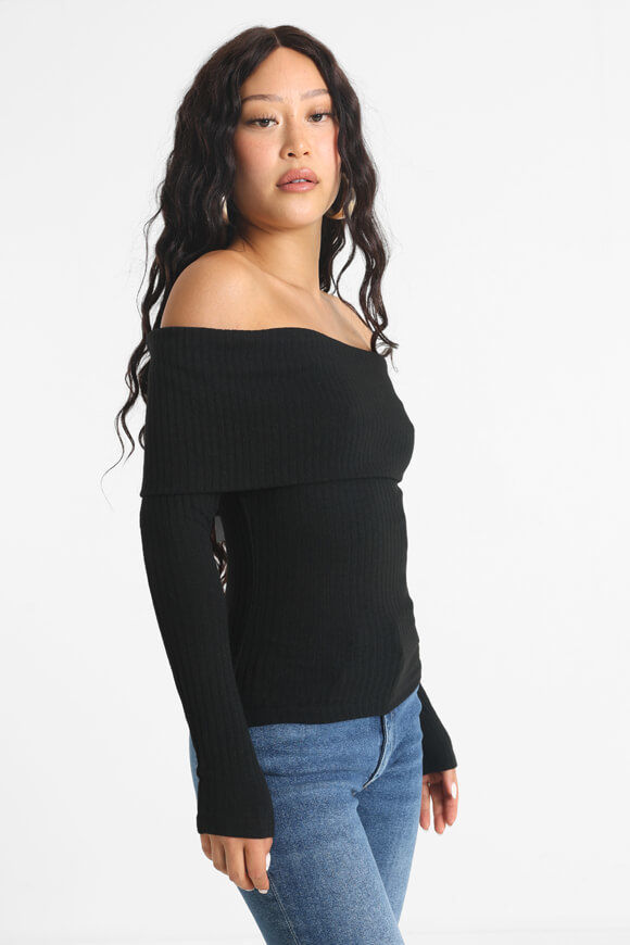 Bild von Emma Geripptes Off Shoulder Langarmshirt