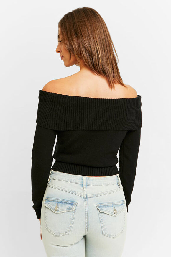 Bild von Gerippter Crop Off Shoulder Strickpullover