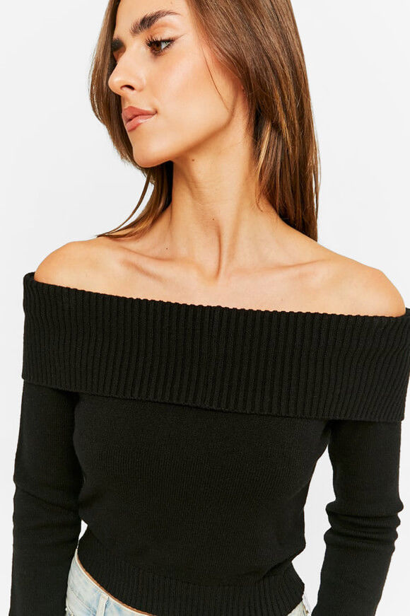 Bild von Gerippter Crop Off Shoulder Strickpullover