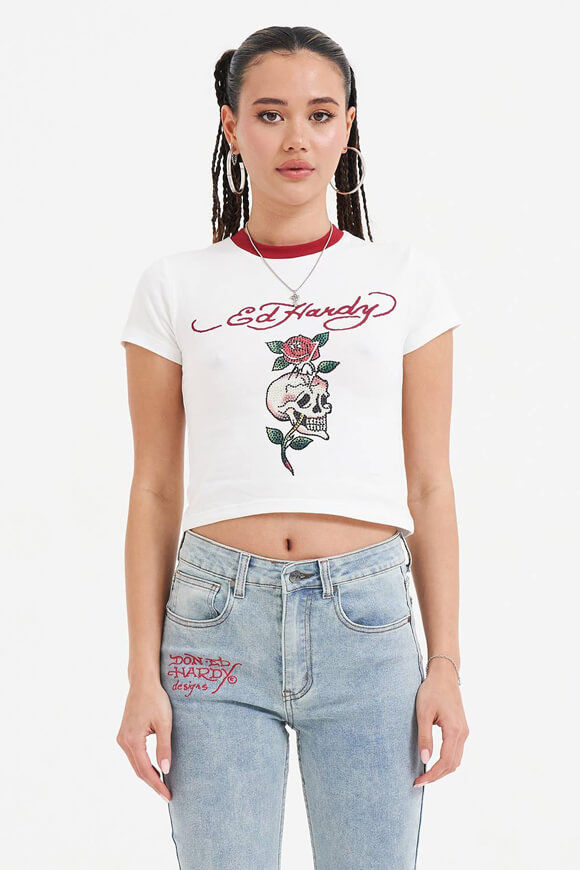 Image sur Skull Rose Crop T-Shirt