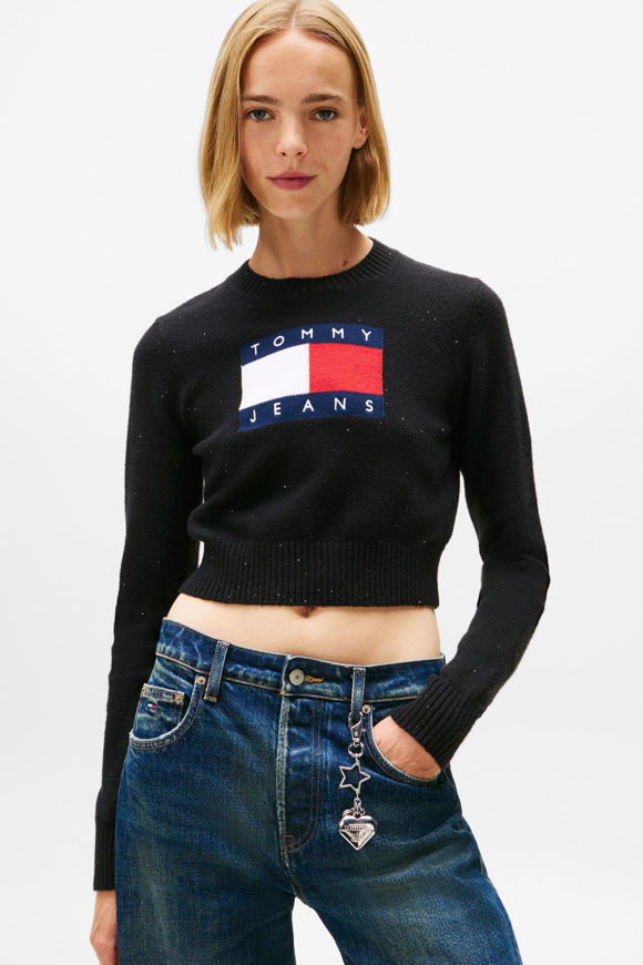 Image sur Pailletten Crop Strickpullover