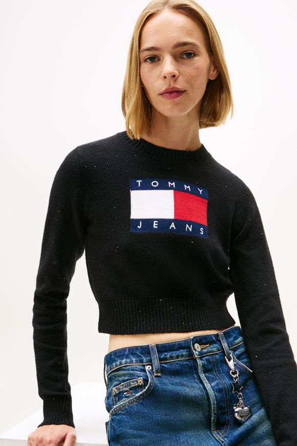 Image sur Pailletten Crop Strickpullover