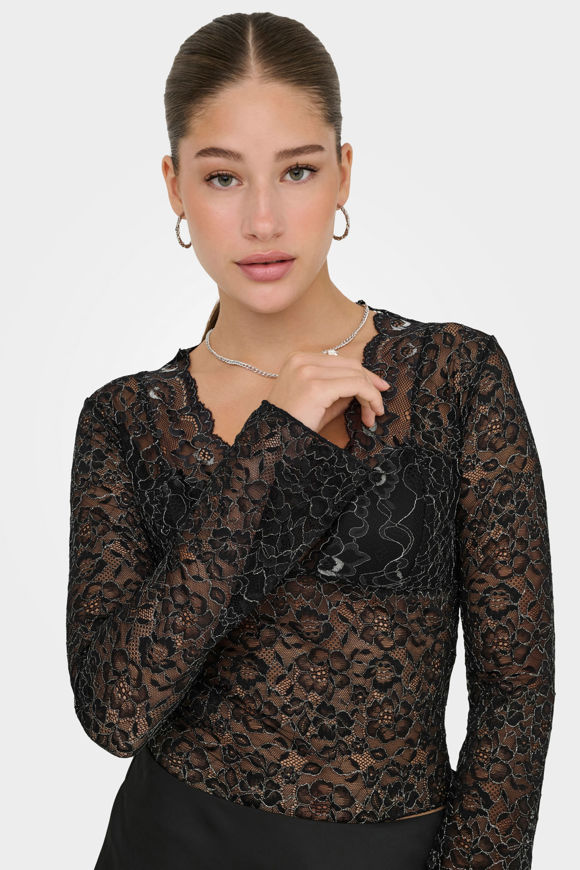 Image sur ONLCHLOE shirt court en dentelle manches longues
