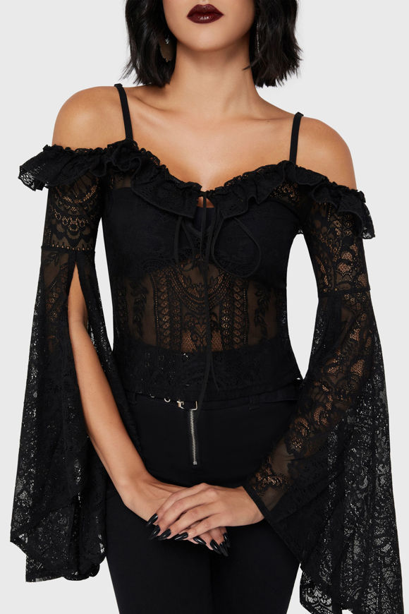 Bild von Spitzen Off Shoulder Langarmshirt