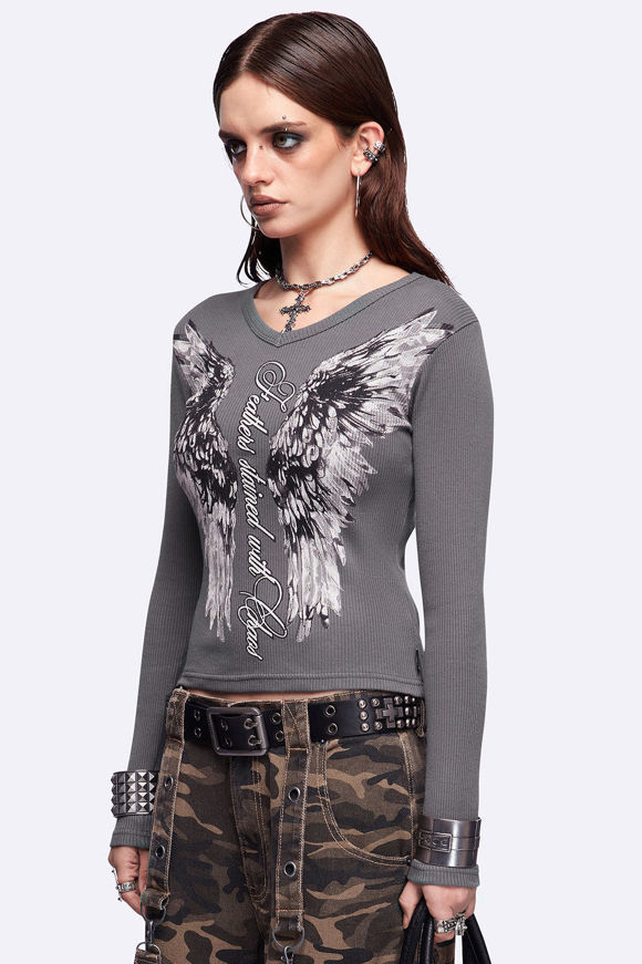 Image sur Feathers Stained shirt côtelé manches longues