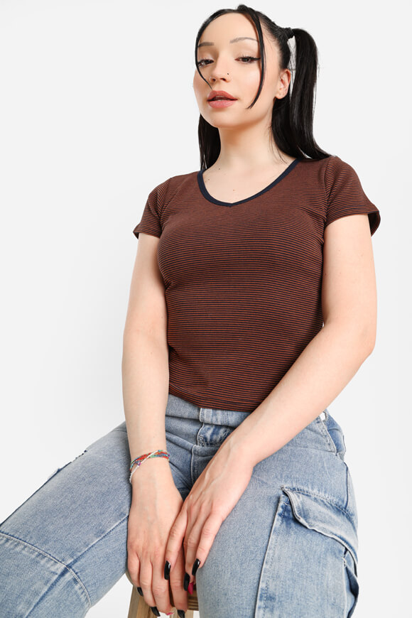 Ruby Crop T-Shirt Braun + Navy