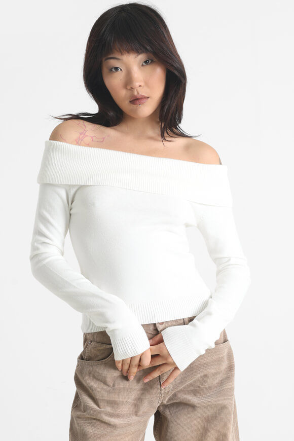 Bild von Crop Off Shoulder Feinstrickpullover