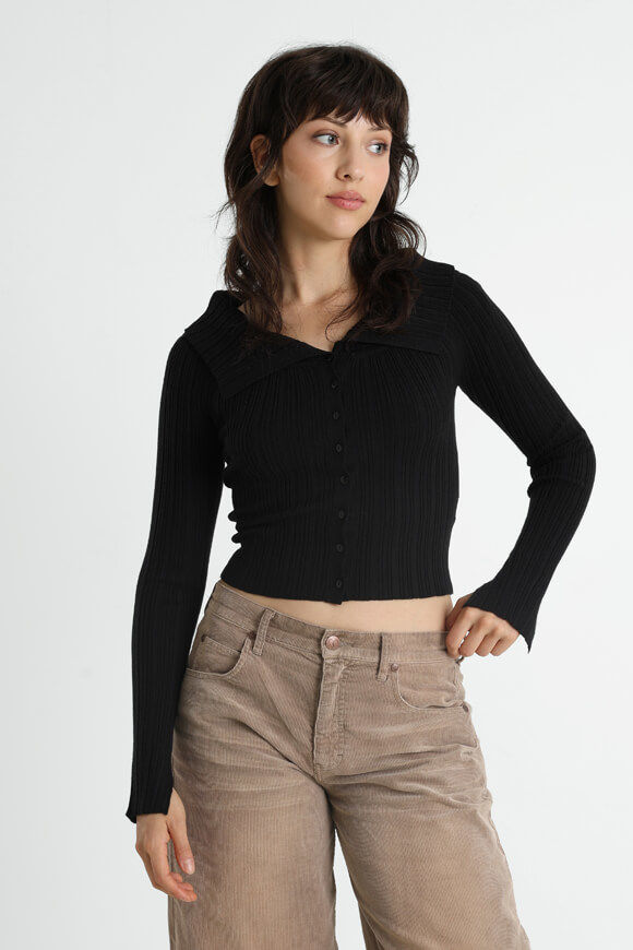 Image sur Pull court off shoulder en tricot côtelé