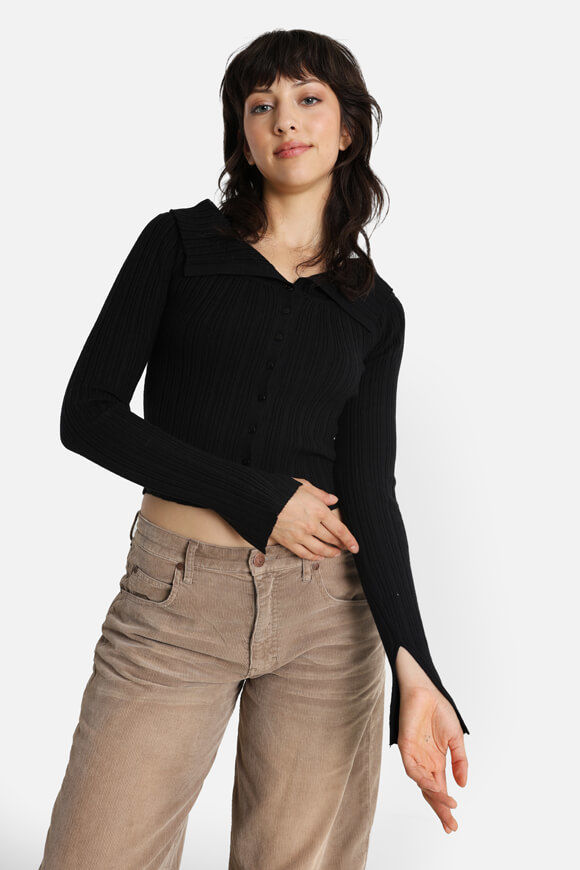 Image sur Pull court off shoulder en tricot côtelé