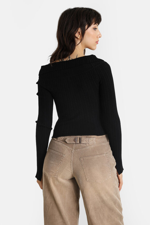 Image sur Pull court off shoulder en tricot côtelé