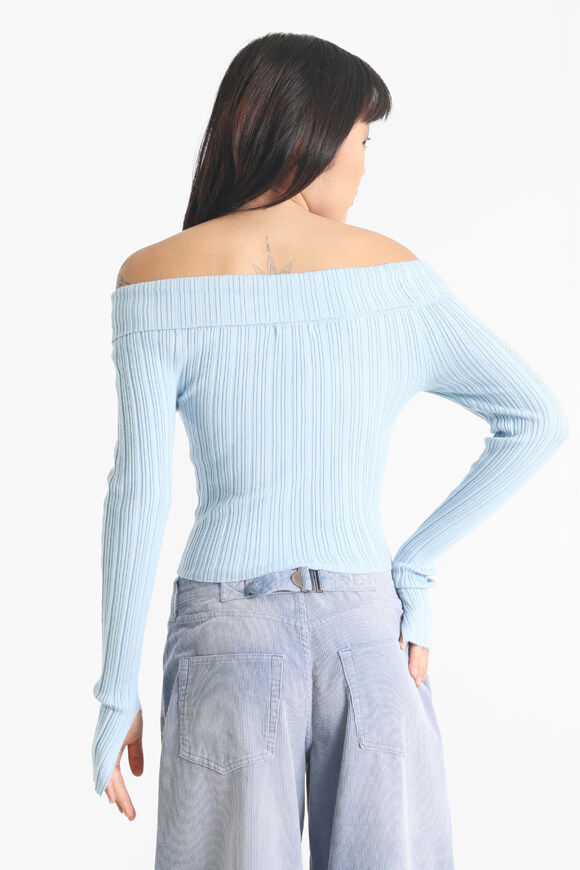 Image sur Pull court off shoulder en tricot côtelé