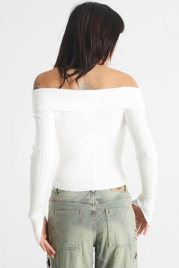 Image sur Pull court off shoulder en tricot côtelé