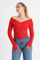 Image de Pull court off shoulder en tricot côtelé