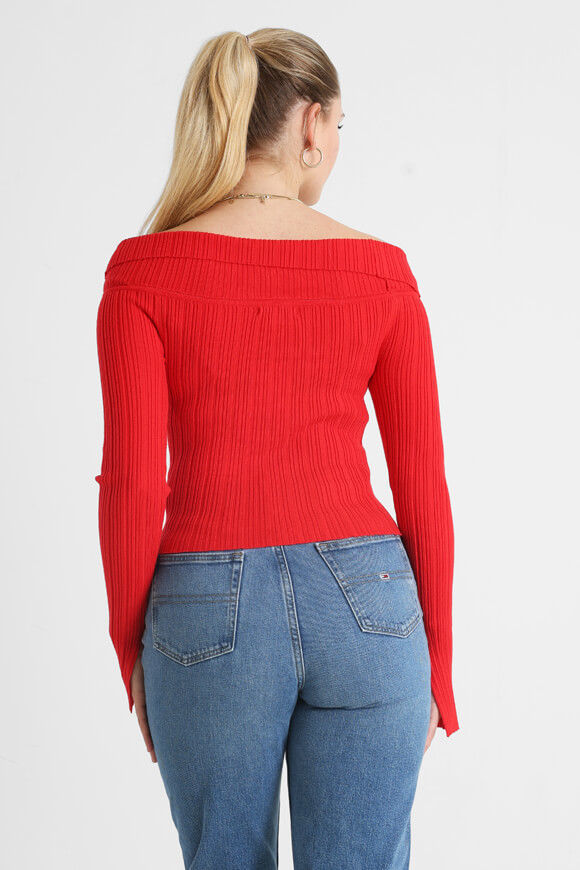 Image sur Pull court off shoulder en tricot côtelé