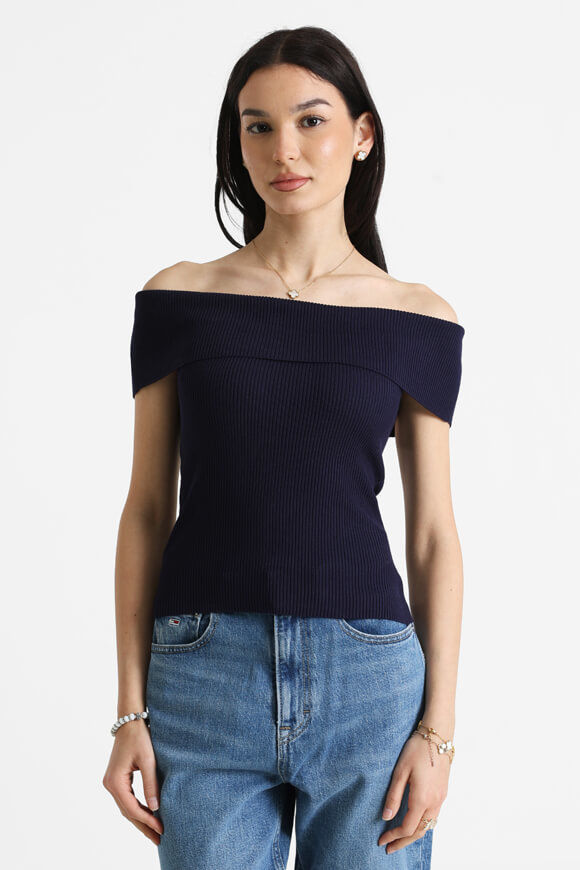 Image sur Top court off shoulder en tricot côtelé