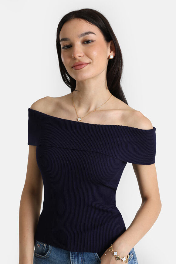 Image sur Top court off shoulder en tricot côtelé