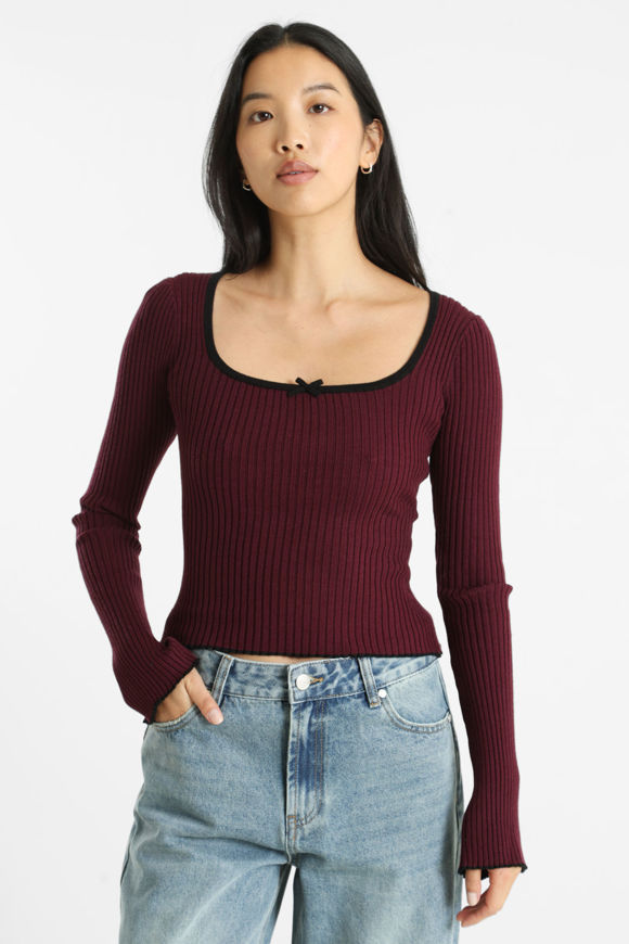 Image sur Gerippter Crop Feinstrickpullover