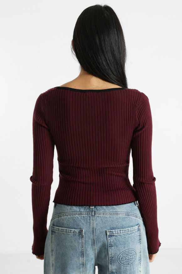 Image sur Gerippter Crop Feinstrickpullover