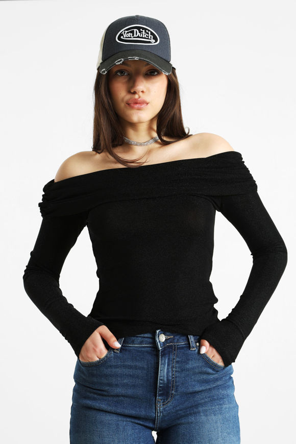 Image sur shirt off shoulder manches longues à brillants