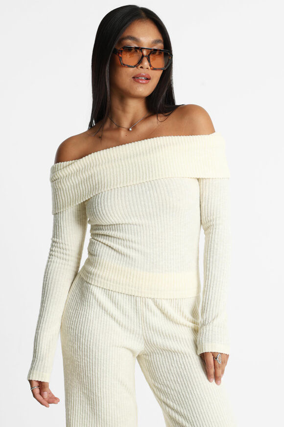 Bild von Off Shoulder gerippter Strickpullover