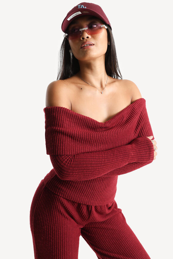 Image sur Off Shoulder gerippter Strickpullover