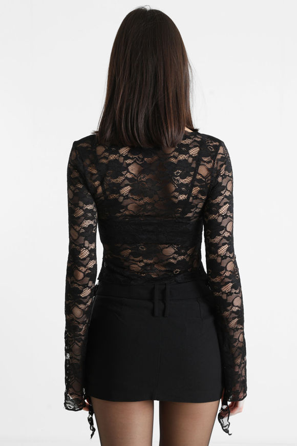 Bild von Crop Spitzen Langarmshirt